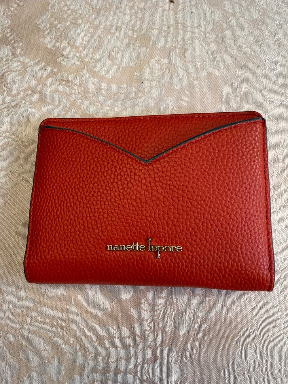 Nanette Lepore Red Pebbled Leather Compact Wallet with Gold Logo
